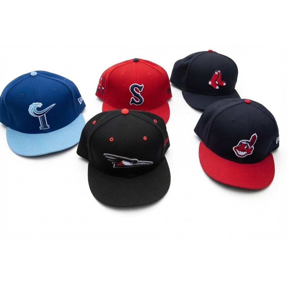 New Era 59FIFTY MLB & MiLB Fitted Hat Lot Red Sox, Chief Wahoo, Syracuse 7 3/4